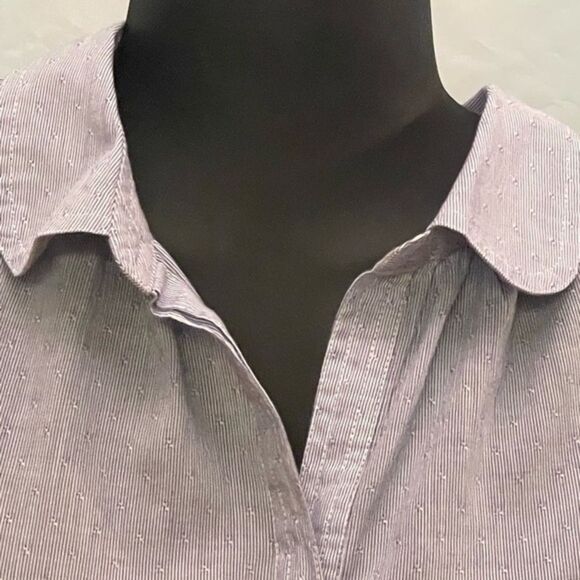 Medium Loft blue white striped 1/4 button down collared long sleeve blouse top - Picture 7 of 7